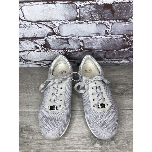 Ara Light Gray Knit Fabric Lace Up Casual Sneakers Women Sz 9.5M US/40EU/7UK - Picture 3 of 16